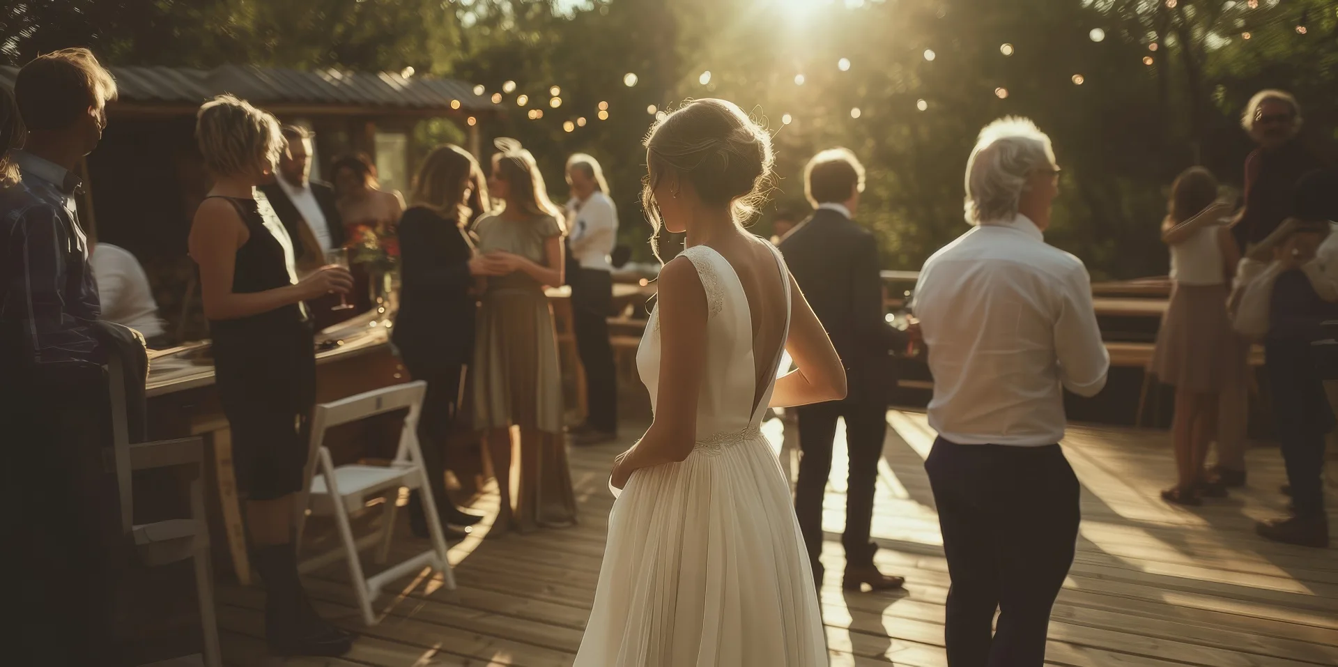A bride at an evening wedding celebration